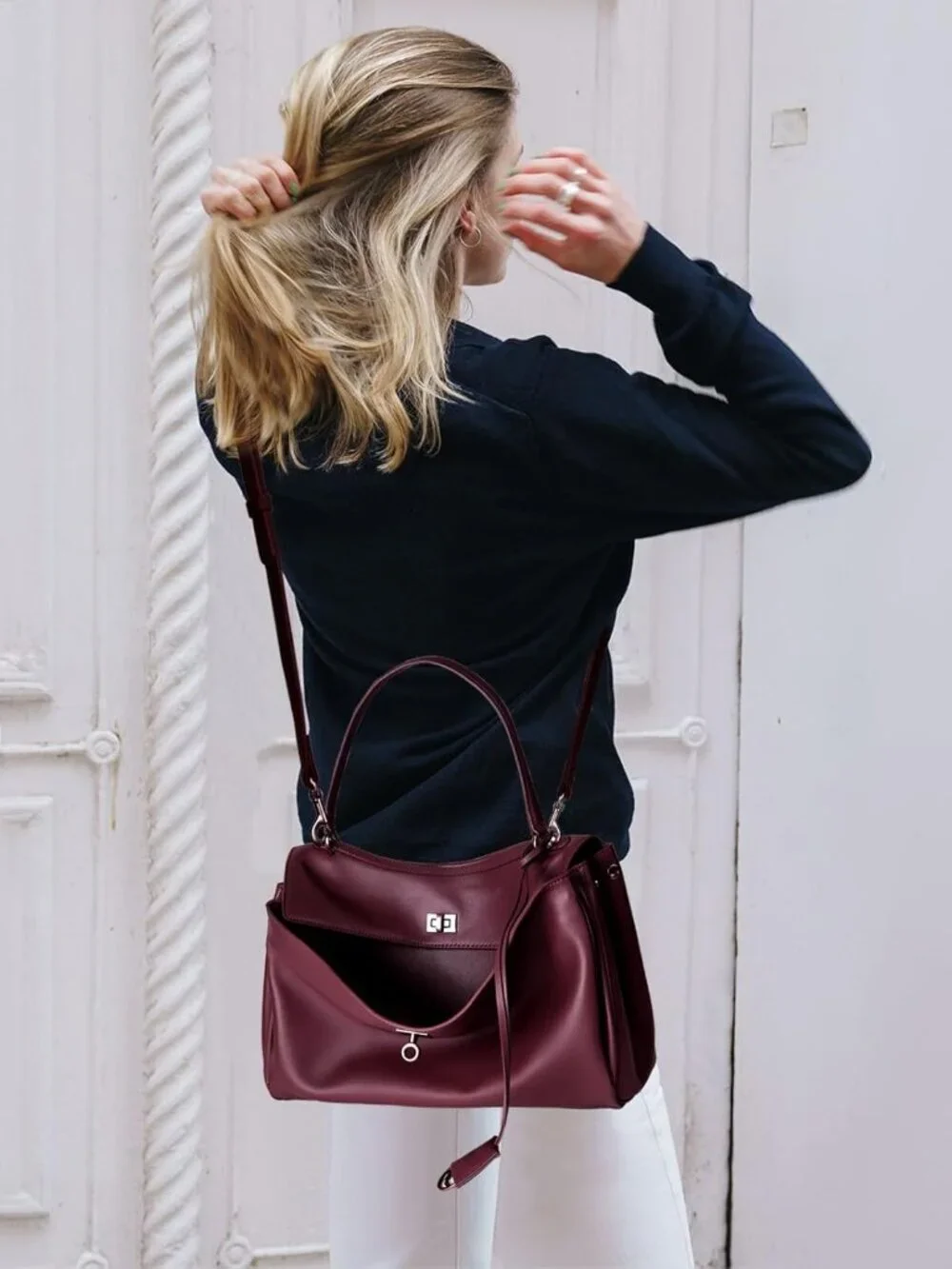 Women's Leather-Burgundy  Soft Cowhide Shoulder Satchel Purse Stylish Hand bags - Picture 2 of 6